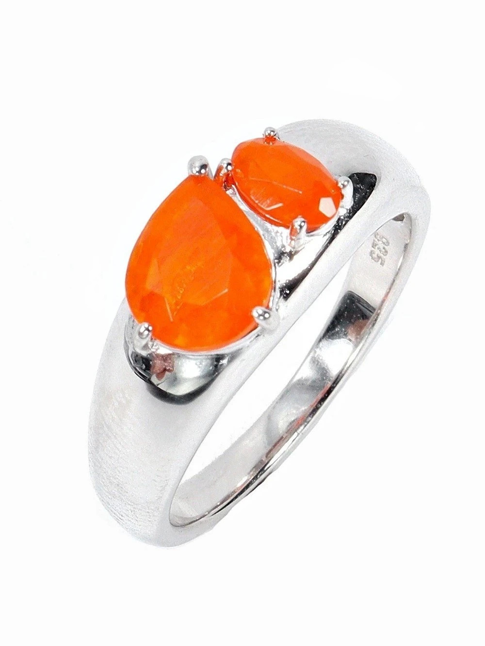 Modern Natural Orange Opal 1.45 in 925 Sterling silver w/ 14K Gold Ring Size 9.5
